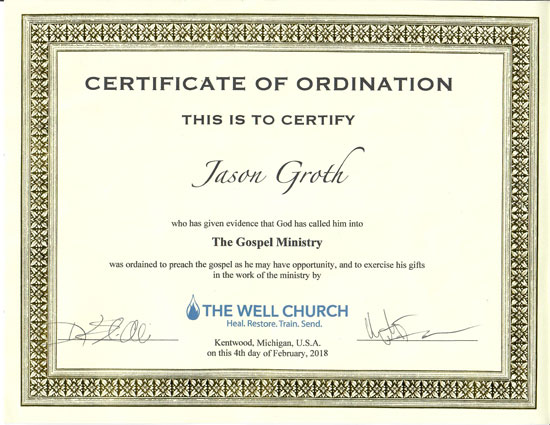 Certificate of Ordination